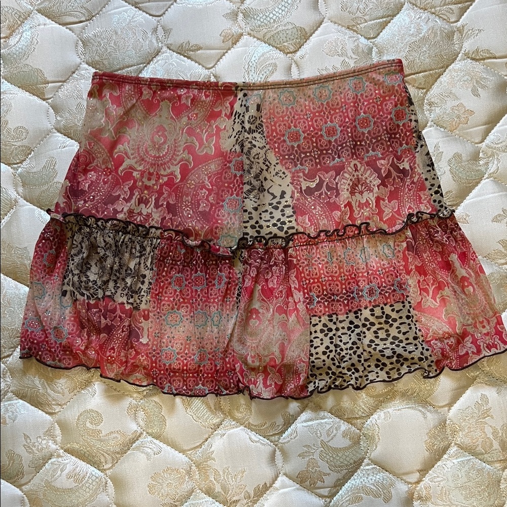 Byer California Patchwork Mini Skirt - Pink and Cream